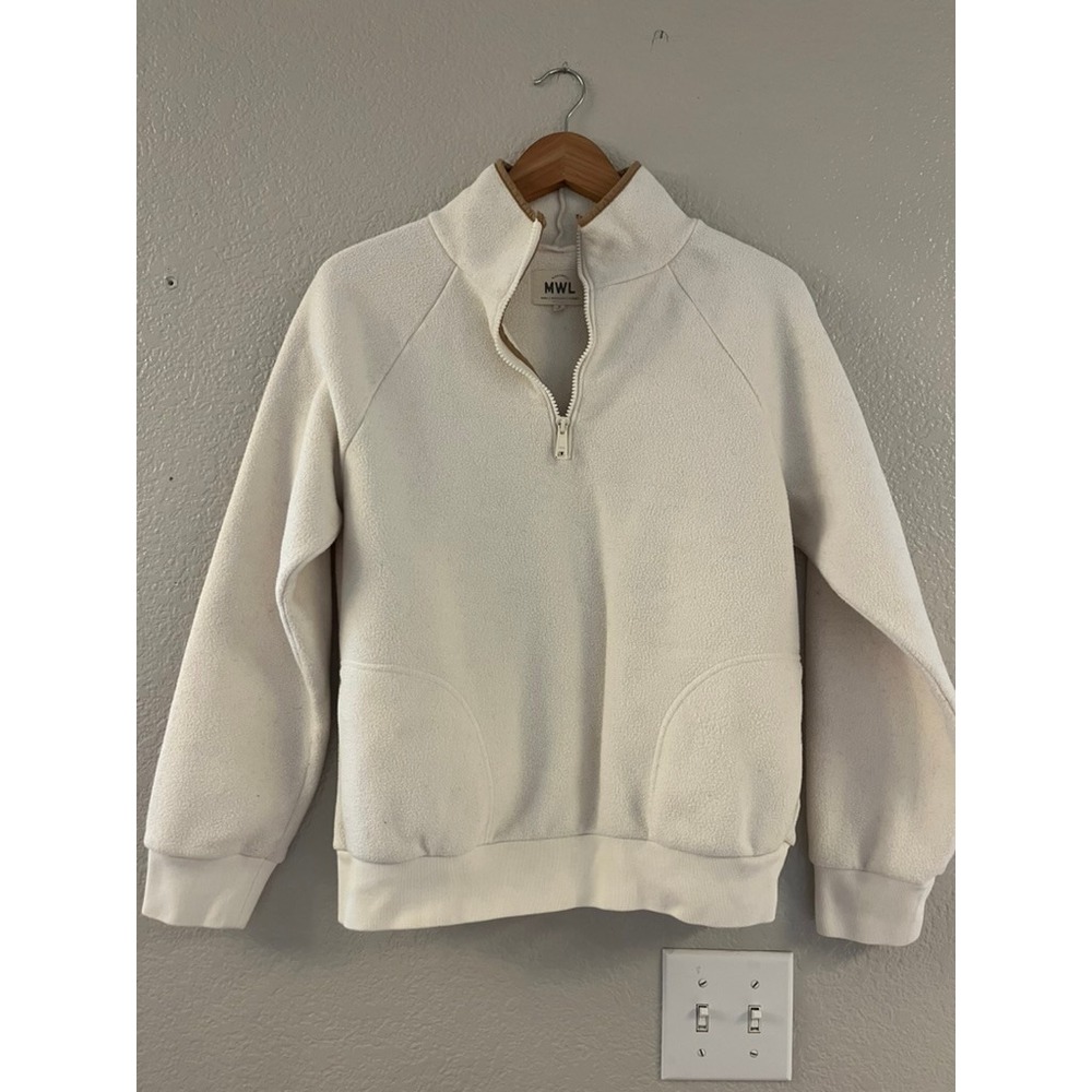 Madewell MWL Women Small Cream Fleece Quarter Zip Pullover Sweatshirt White S